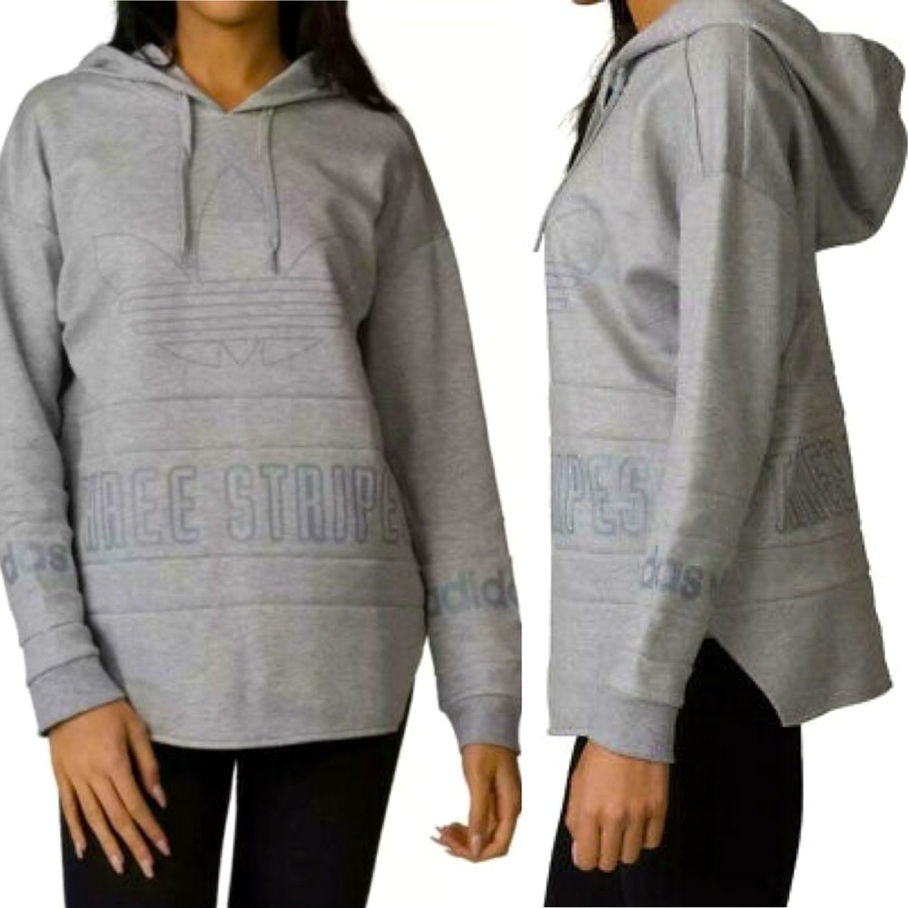 Adidas Three Stripes Grey Hoodie Sweatshirt with Logo Size XS